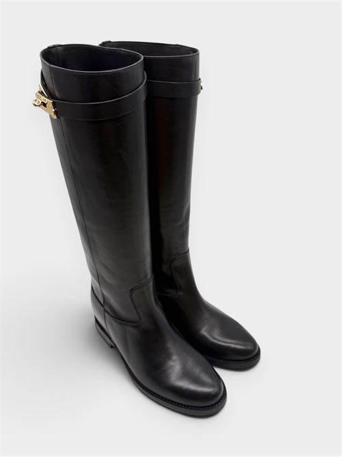 Damenstiefel mit innenliegendem Keilabsatz und Accessoire IL LACCIO | GS185338HVITELLONERO